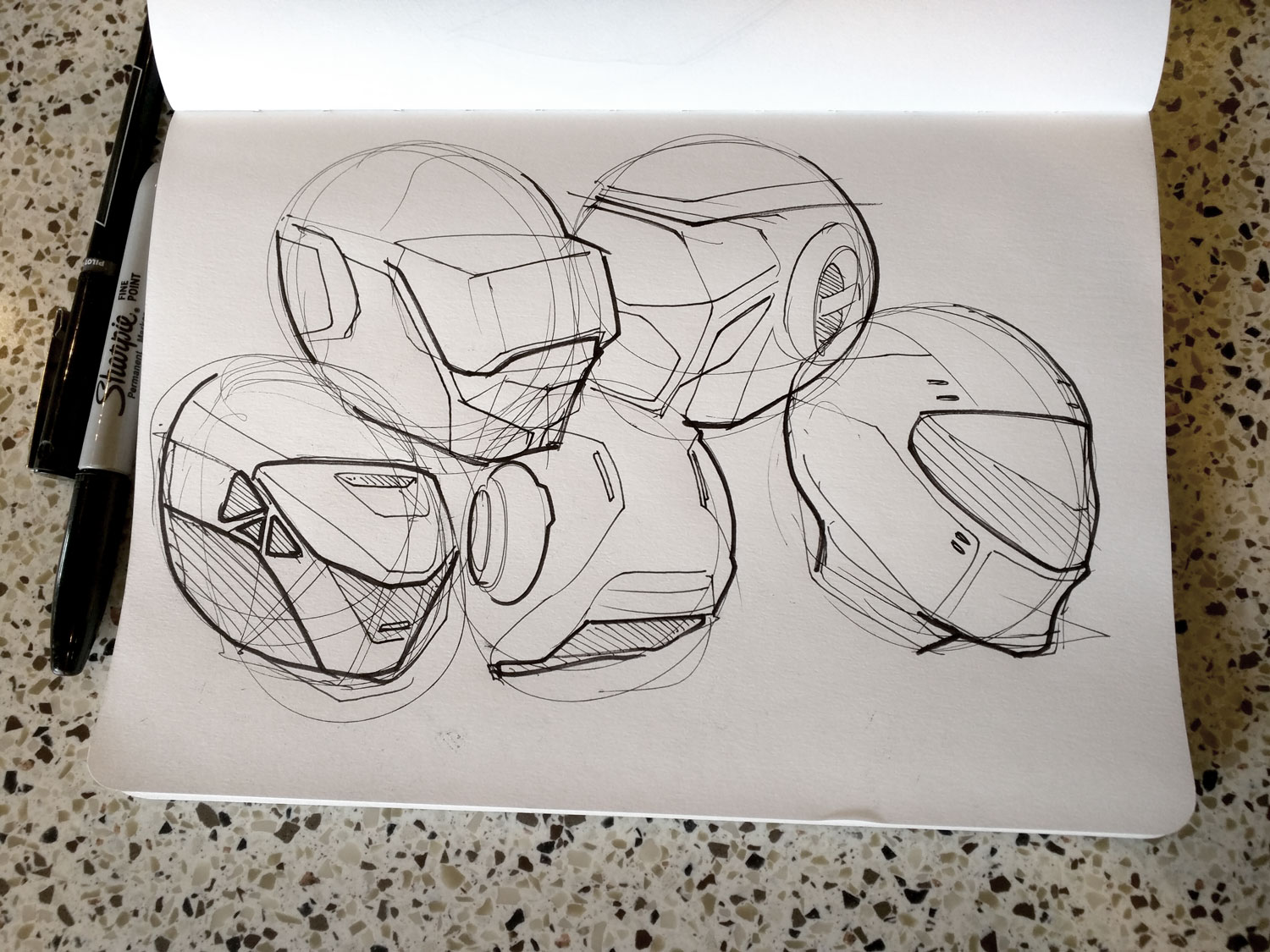 inktober sketch helmet ideation