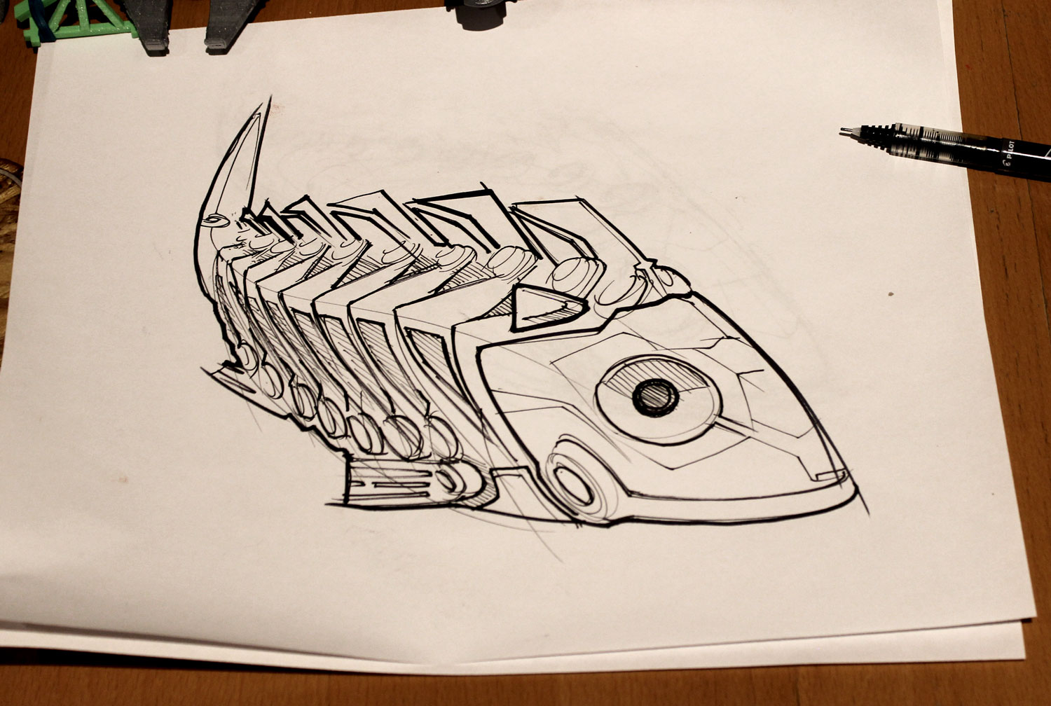 inktober sketch robot fish