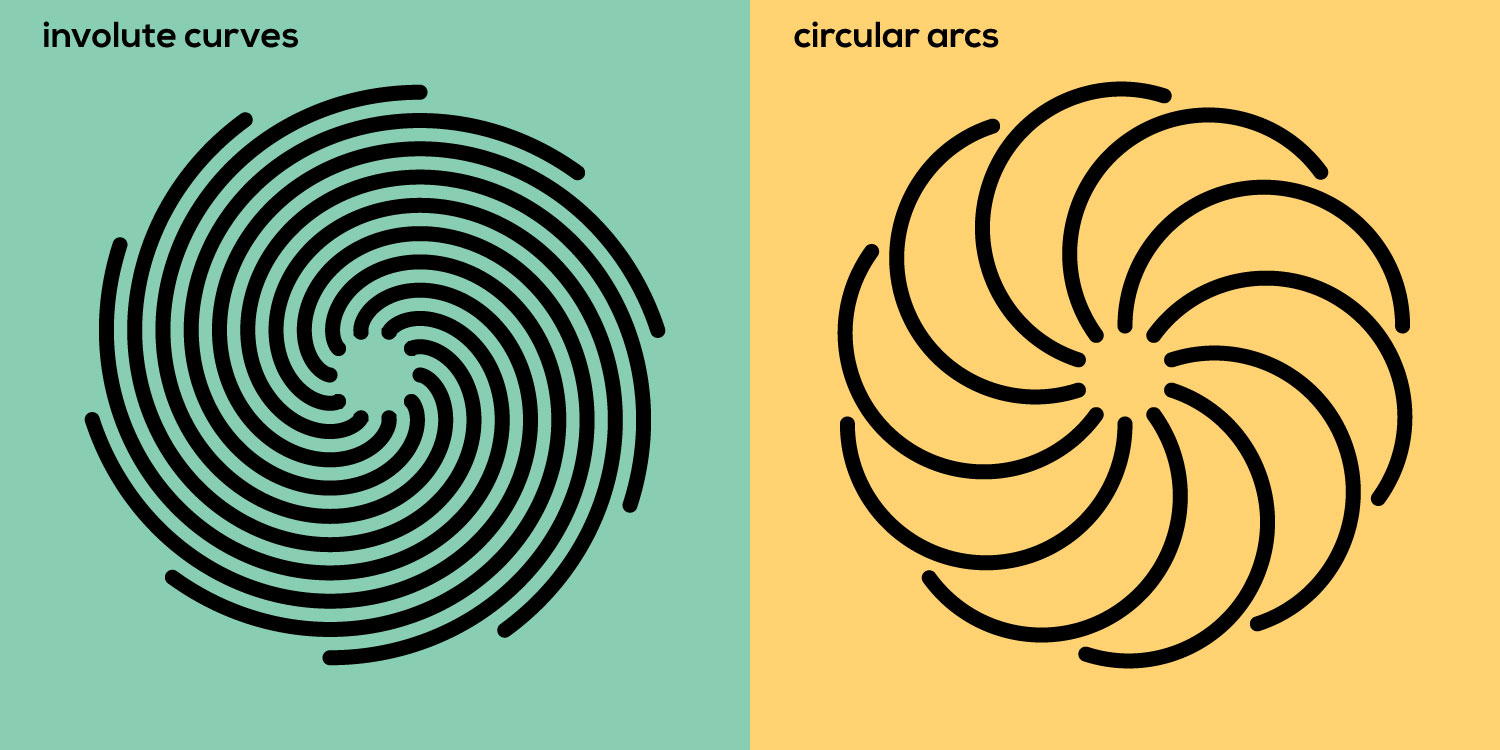 2d involute curves arc comparison illustration graphic design radial pattern